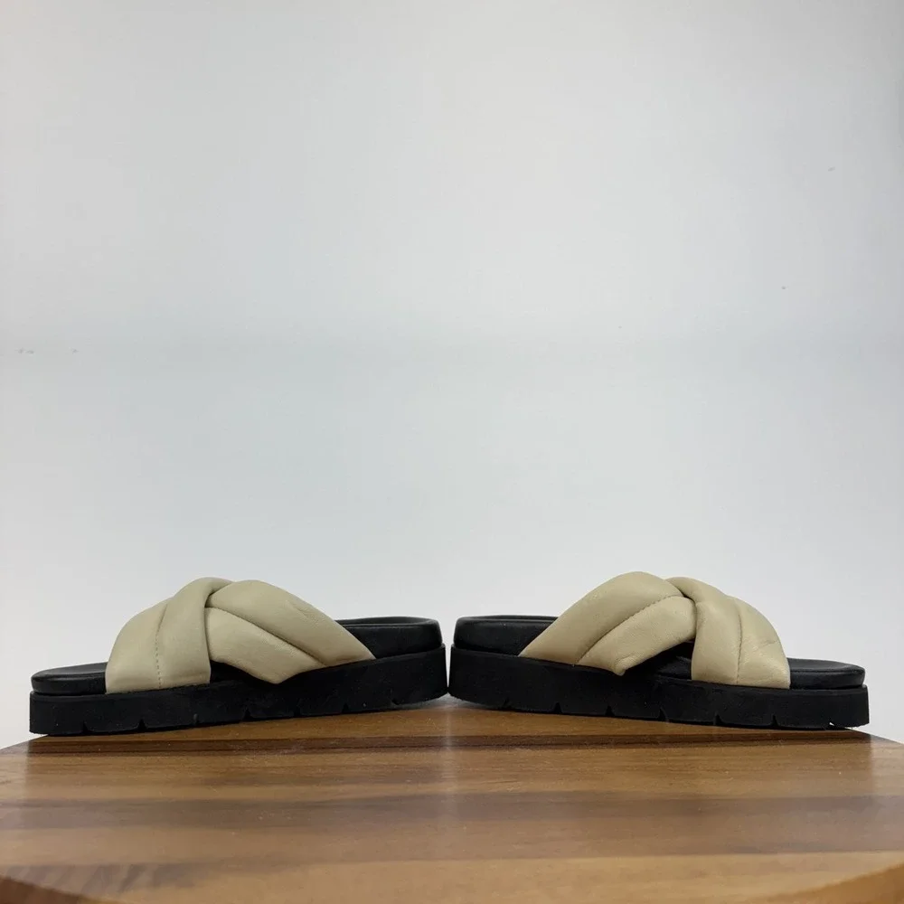 Womens Seychelles Driving Force‎ Ivory Leather Crisscross Platform Slides Size 6